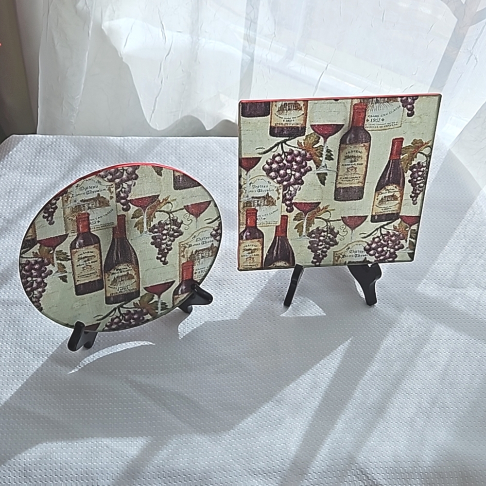 Vintage Wine & Grape 8-inch Tempered Glass Cutting/Serving Boards Set Of Two